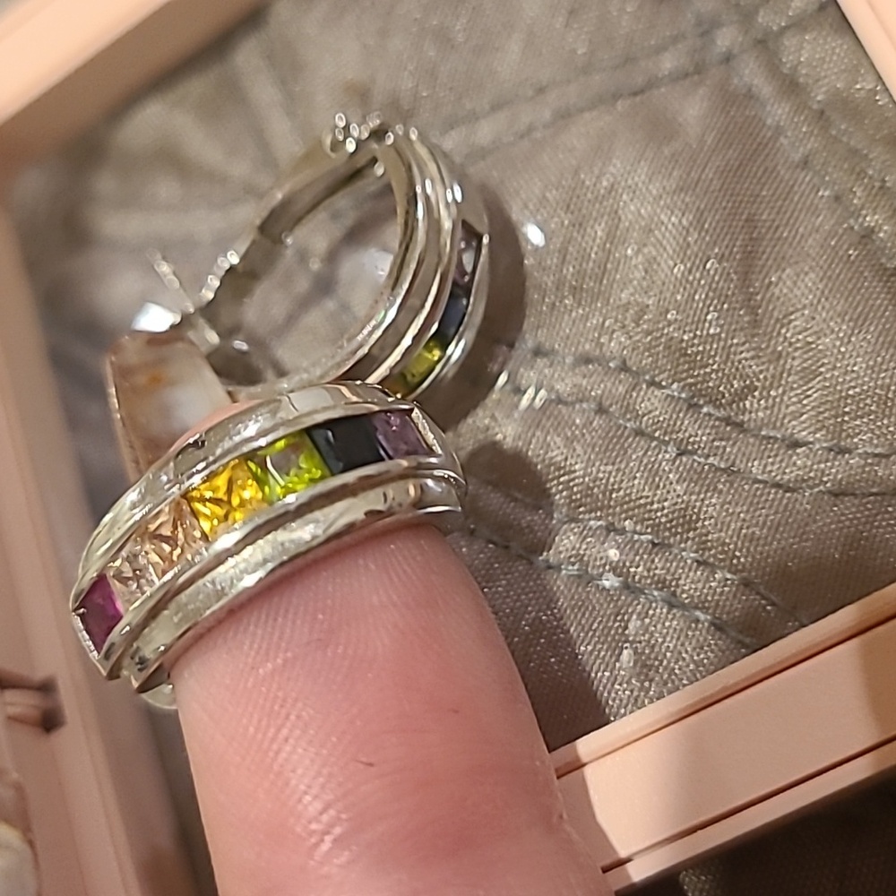 Sterling Silver Multicolor Sapphire Hoop Earrings - Picture 7 of 7